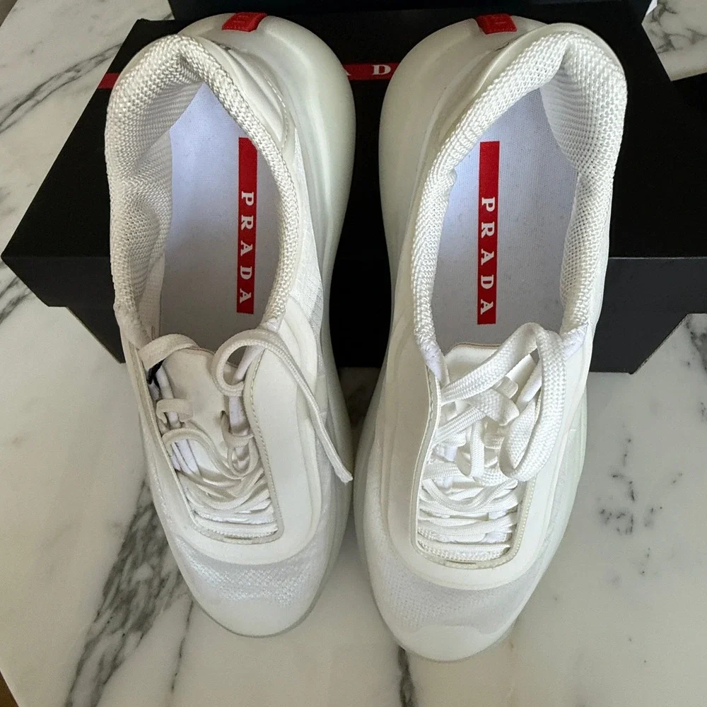 Prada America's Cup White Technical Nylon 1 Sneakers 4E3608‎ Mens UK 7